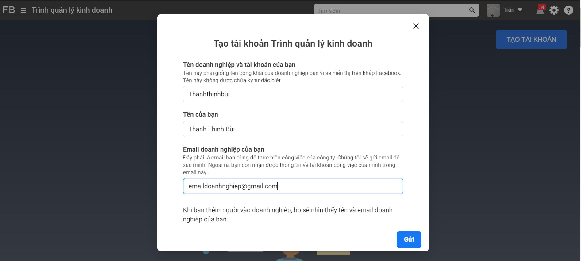 quan-ly-quang-cao Thiết lập thông tin doanh nghiệp trên trình quản lý
