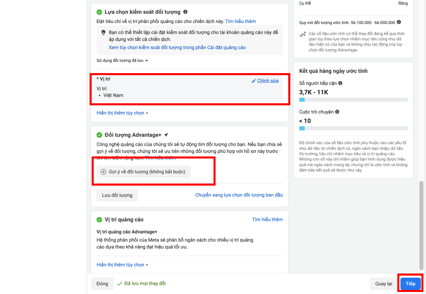 target vị trí và mục tiêu sở thích khách hàng muốn nhắm đến