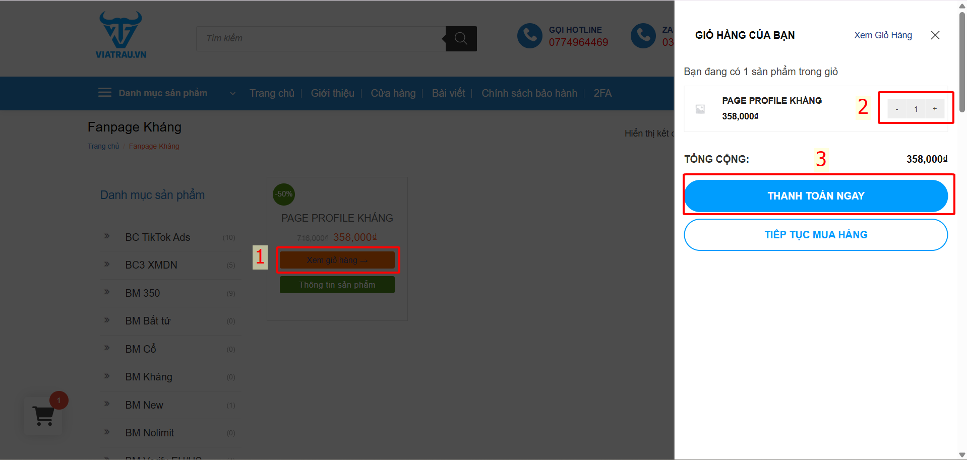 Tiến hành thanh toán 