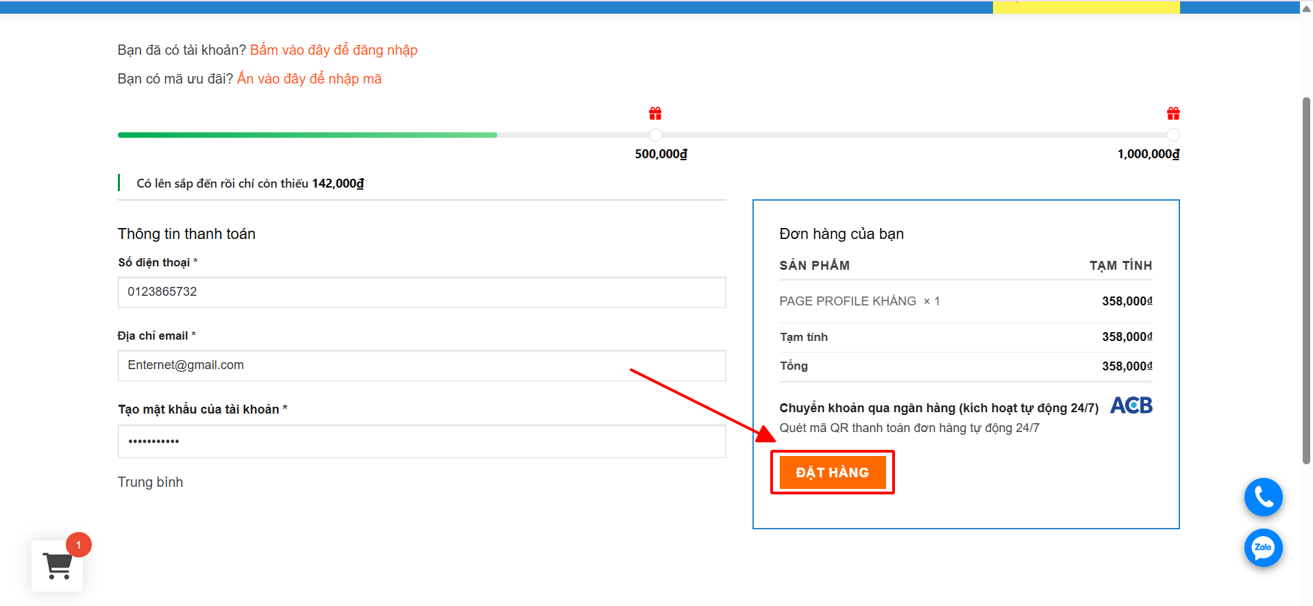 Thực hiện thanh toán đơn hàng
