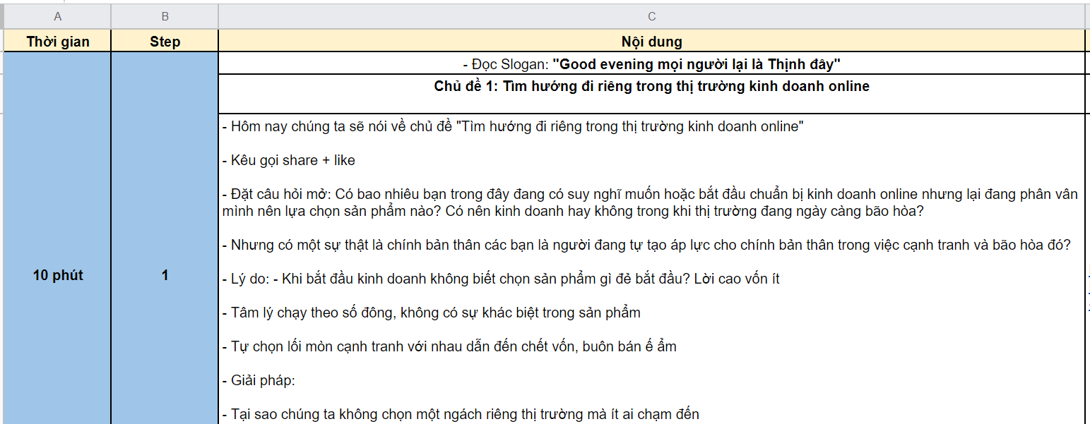 Kịch bản livestream mẫu cơ bản