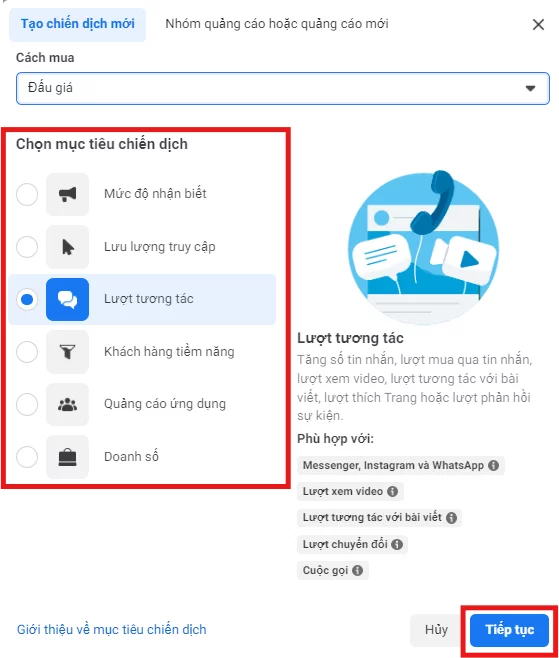 Chọn mục tiêu chiến dịch quảng cáo Facebook