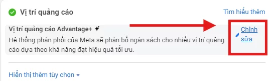 Chọn vị trí hiển thị quảng cáo Facebook