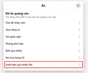 Chọn mục xuất hiện quá nhiều lần