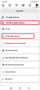 Vào cài đặt quyền riêng tư