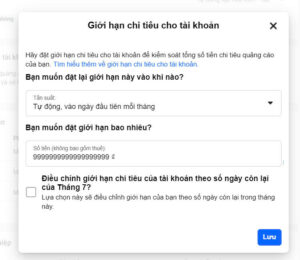 Đặt giới hạn chi tiêu quảng cáo Facebook trên máy tính