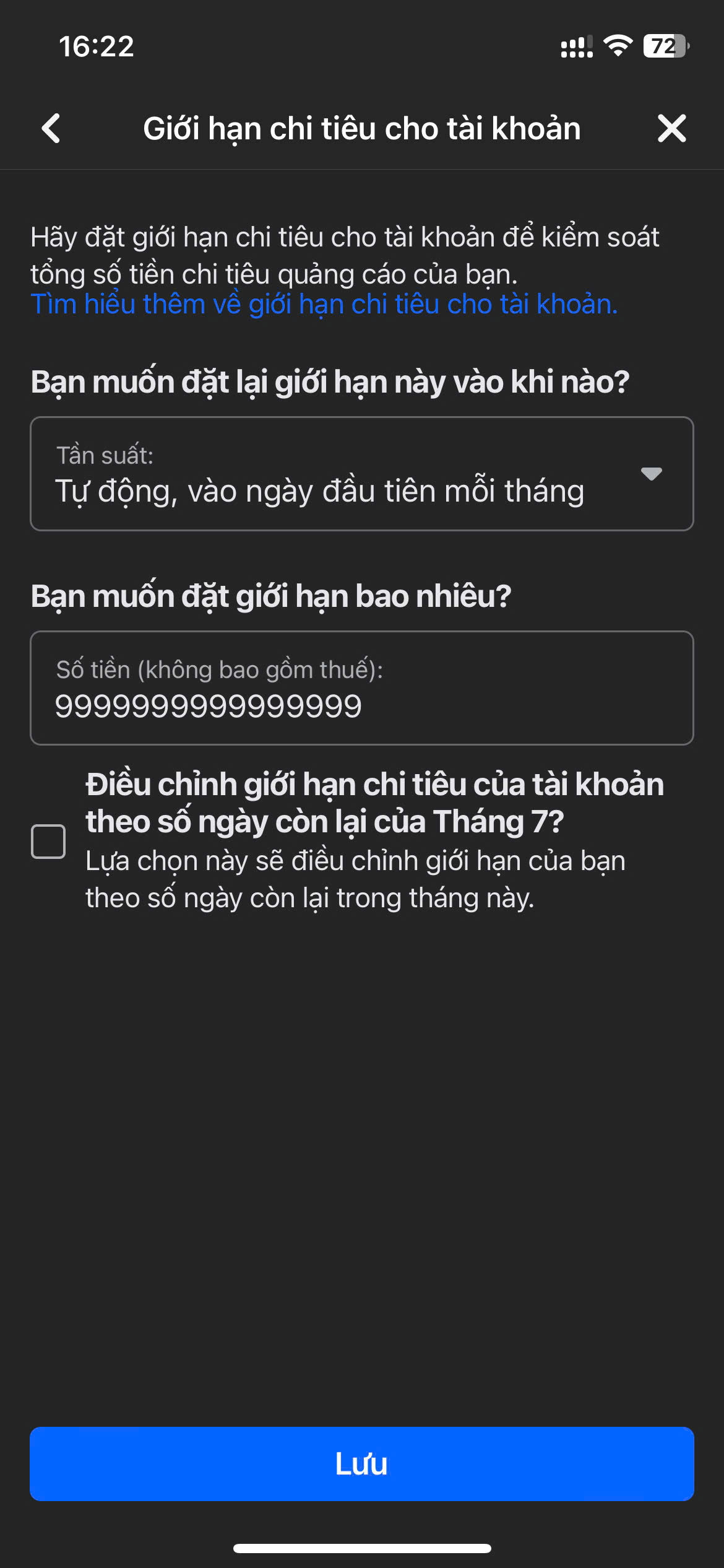 Tăng giới hạn chi tiêu quảng cáo Facebook
